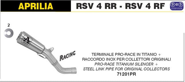 KIT SILENCER PRO-RACE ARROW APRILIA RSV 4 RR 2015-16