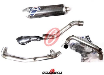 Carbon fiber side exhaust scarico completo for Ducati Hypermotard 796 by Termignoni, featuring sleek design and branding details.