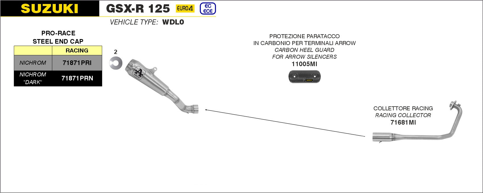 SCARICO COMPLETO OMOLOGATO PRO-RACE NICHROM ARROW SUZUKI GSXR 125 2017-20