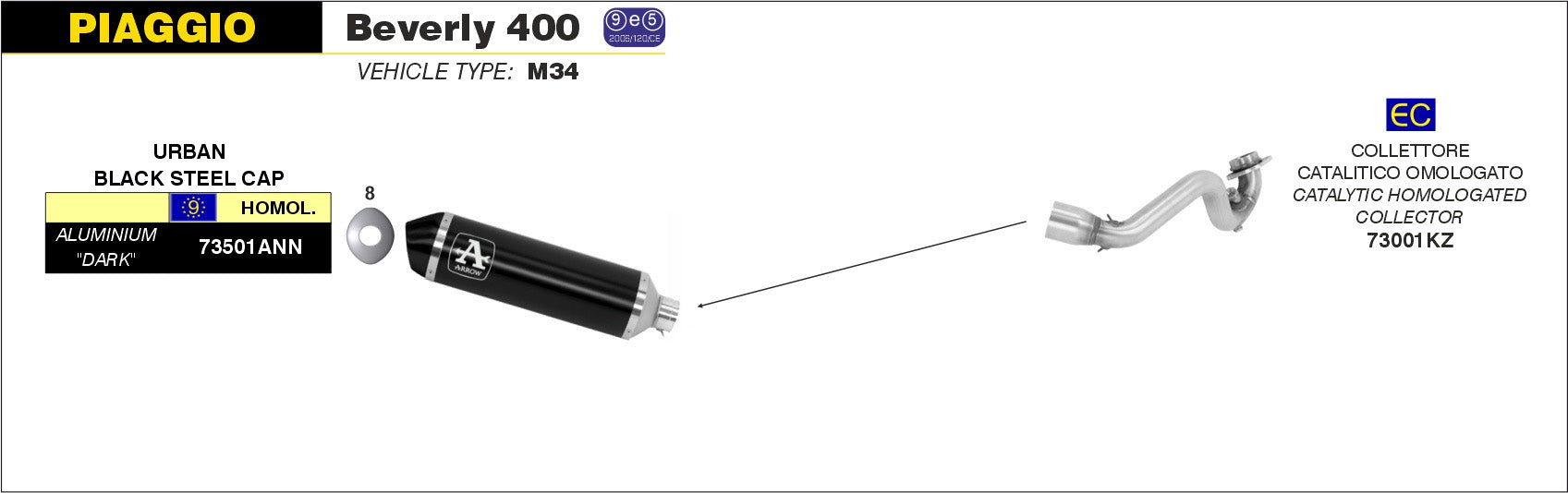 EXHAUST APPR. E5+E9 URBAN BLACK ALU-BLACK ARROW PIAGGIO BEVERLY 400 TOURER 08-11