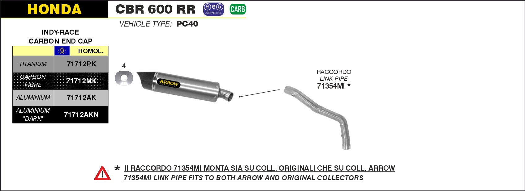 SILENCER INDY-RACE APPROVED TITANIUM-CARB ARROW HONDA CBR 600 RR 07-2008