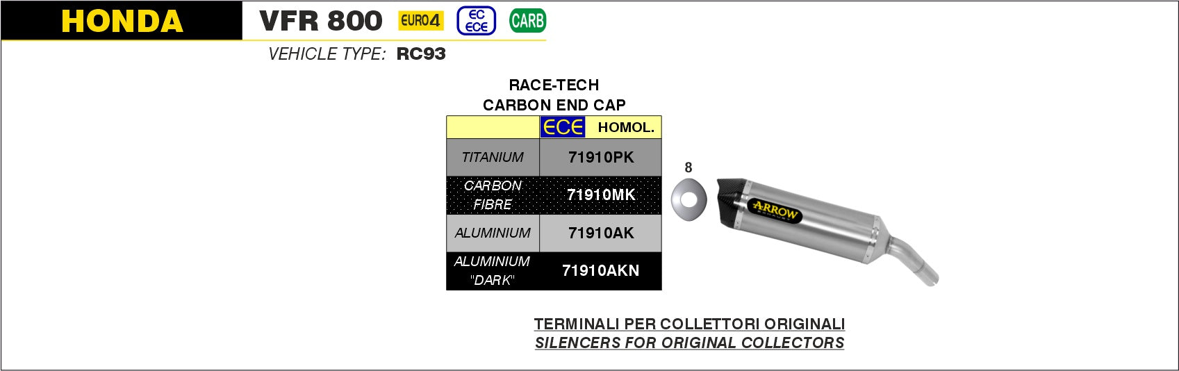 SILENCER RACE-TECH TITANIUM-CARB ARROW HONDA VFR 800 F 2017-20