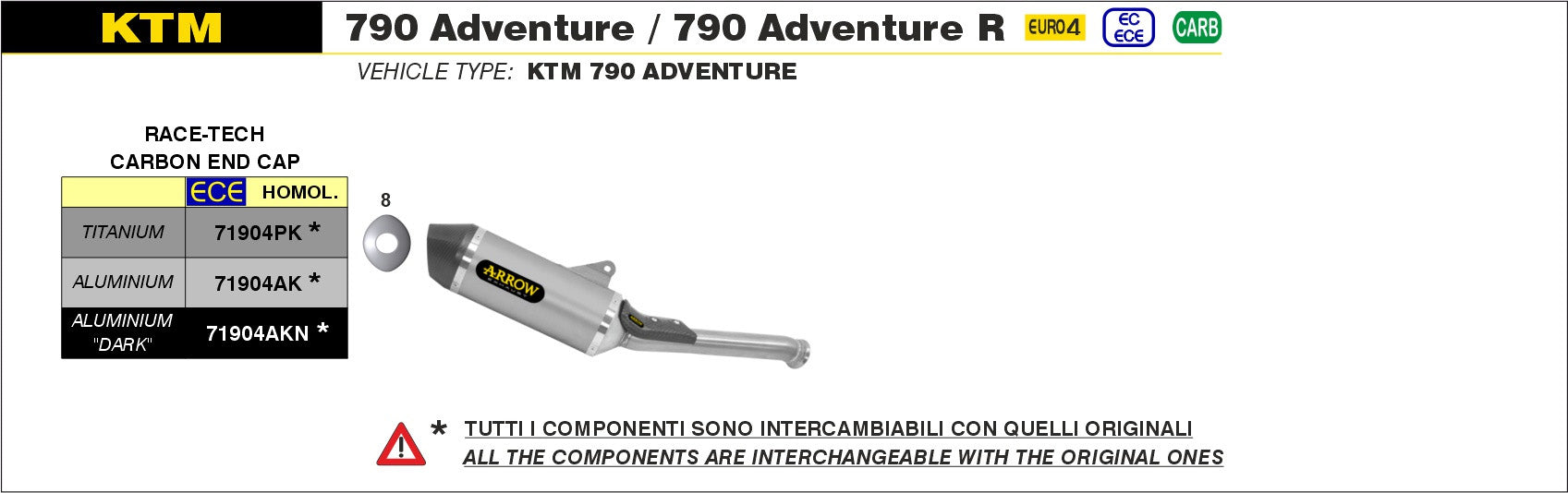 SCARICO MARMITTA RACE-TECH TITANIO-CARBONIO ARROW KTM 890 ADVENTURE 2021-