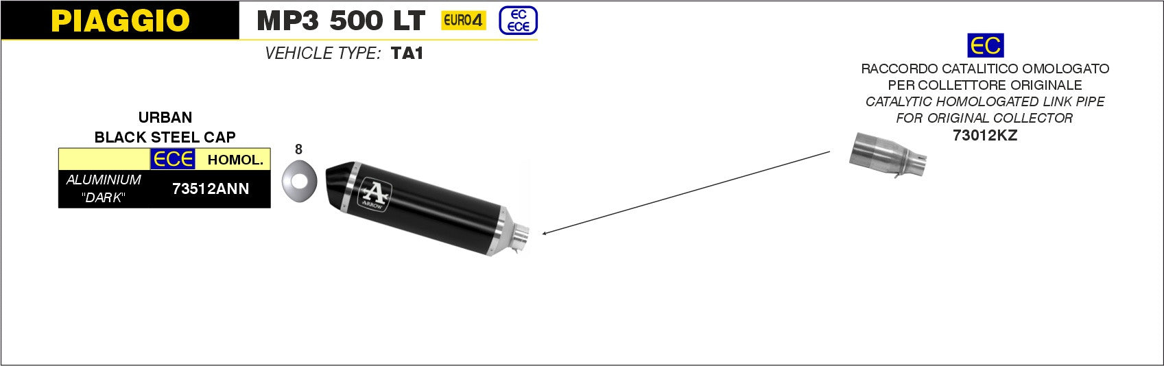 KIT TERMINALE OMO EC+ECE URBAN ALL NERO-NERO ARROW PIAGGIO MP3 500 LT 17-18