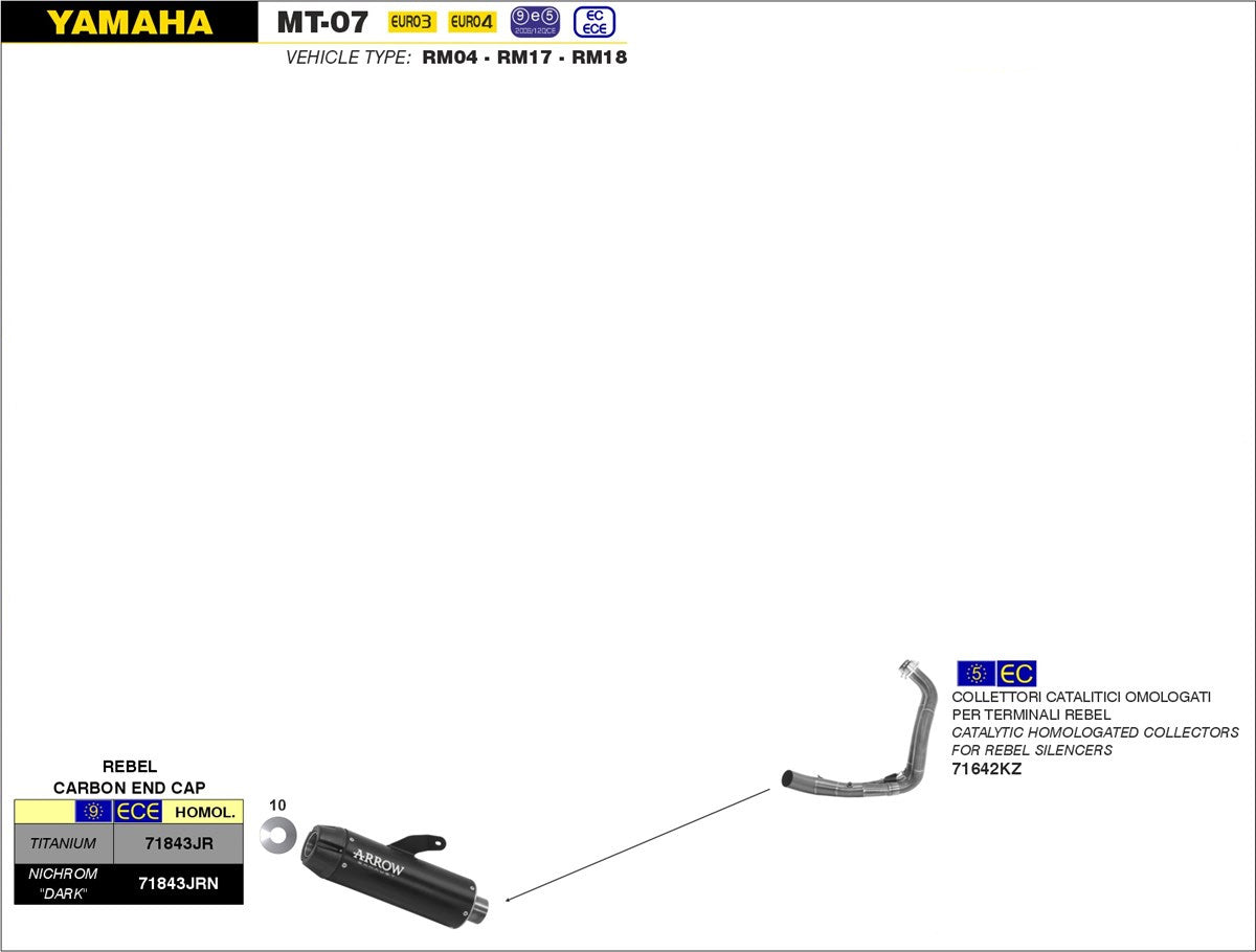 COMPLETE EXHAUST APPR. EC+ECE REBEL TITANIUM-CARB ARROW YAMAHA MT-07 2014-20