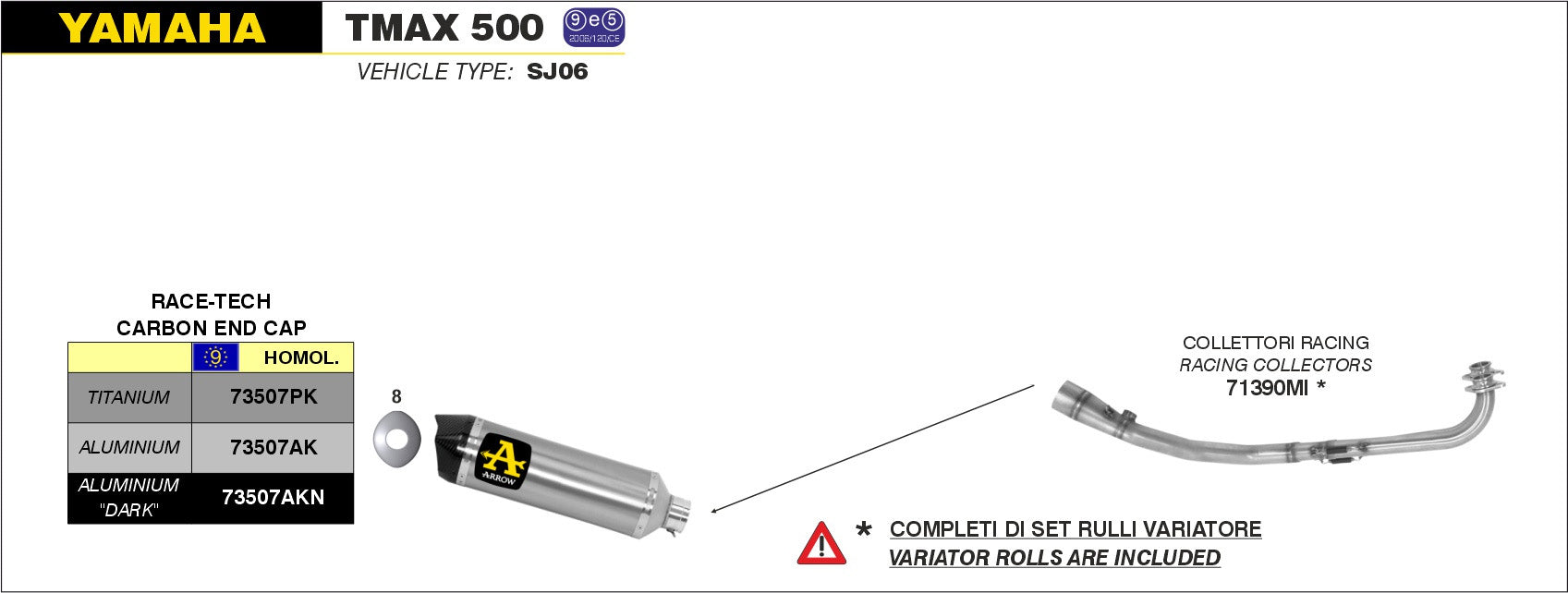 COMPLETE EXHAUST APP RACE-TECH IN TIT-CARB ARROW YAMAHA YP 500 T-MAX 08-11