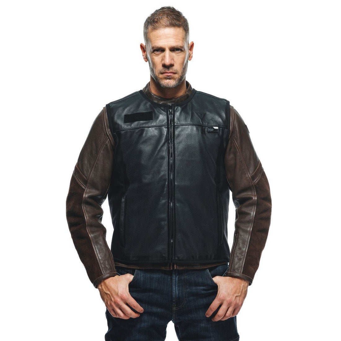DAINESE Smart Jacket D-Air in black leather featuring an integrated airbag system for enhanced safety and comfort.