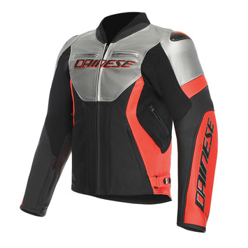 GIACCA IN PELLE DAINESE RACING 5 ARGENTO ROSSO