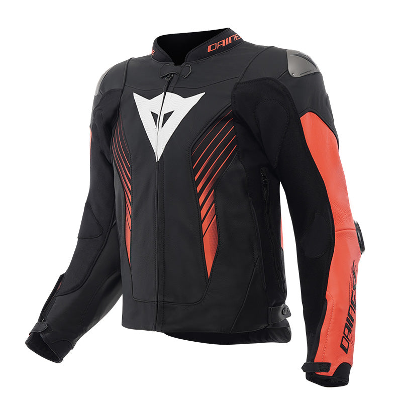 GIACCA IN PELLE DAINESE SUPER SPEED 5 ROSSO FLUO BIANCO