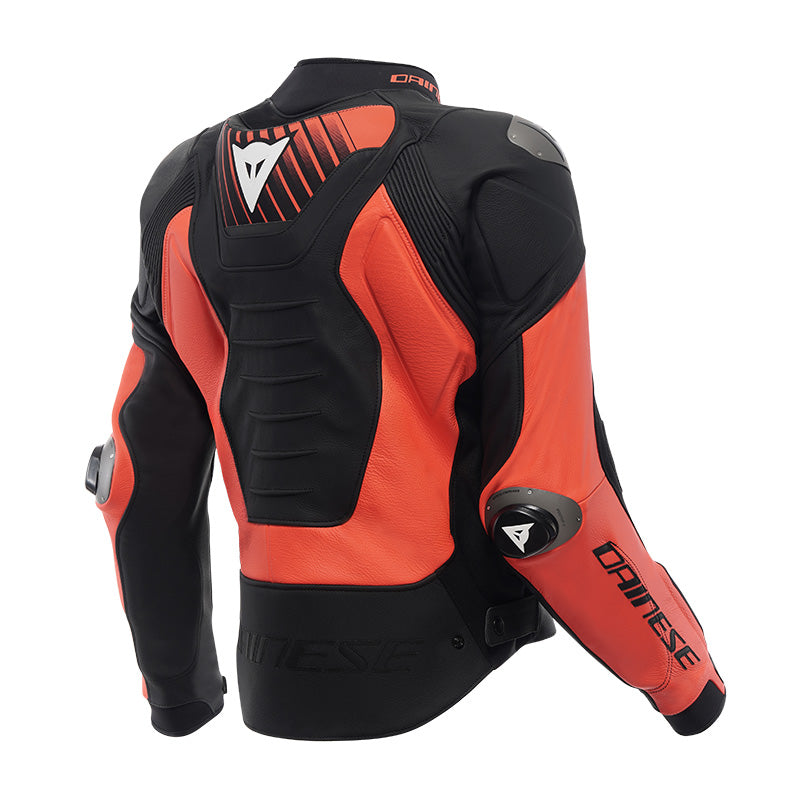 GIACCA IN PELLE DAINESE SUPER SPEED 5 ROSSO FLUO BIANCO
