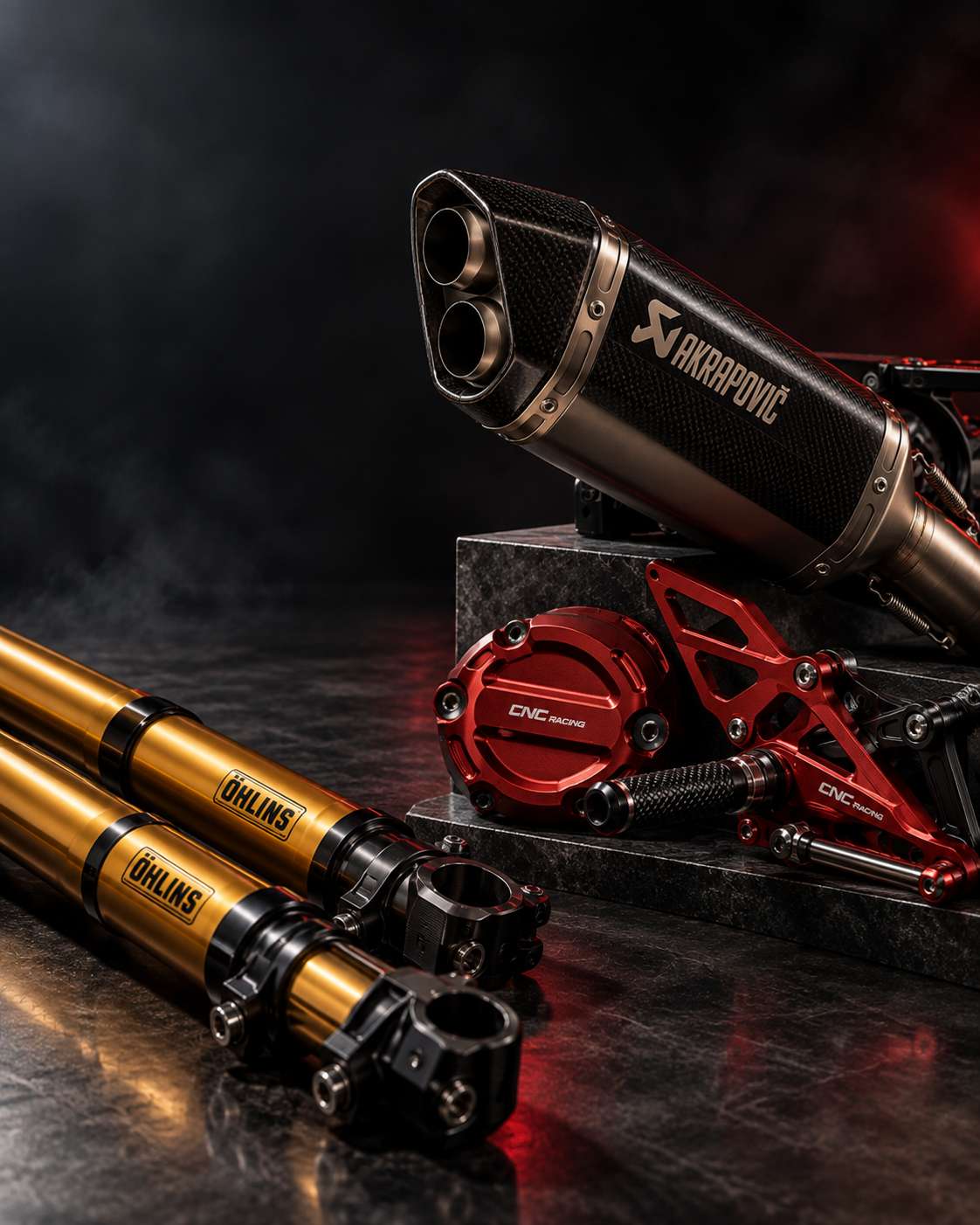 Accessori moto premium Akrapovic Ohlins CNC Racing