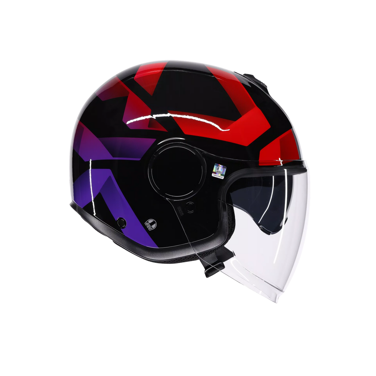 CASCO DA MOTO JET ETERES CAMOGLI NERO ROSSO VIOLA