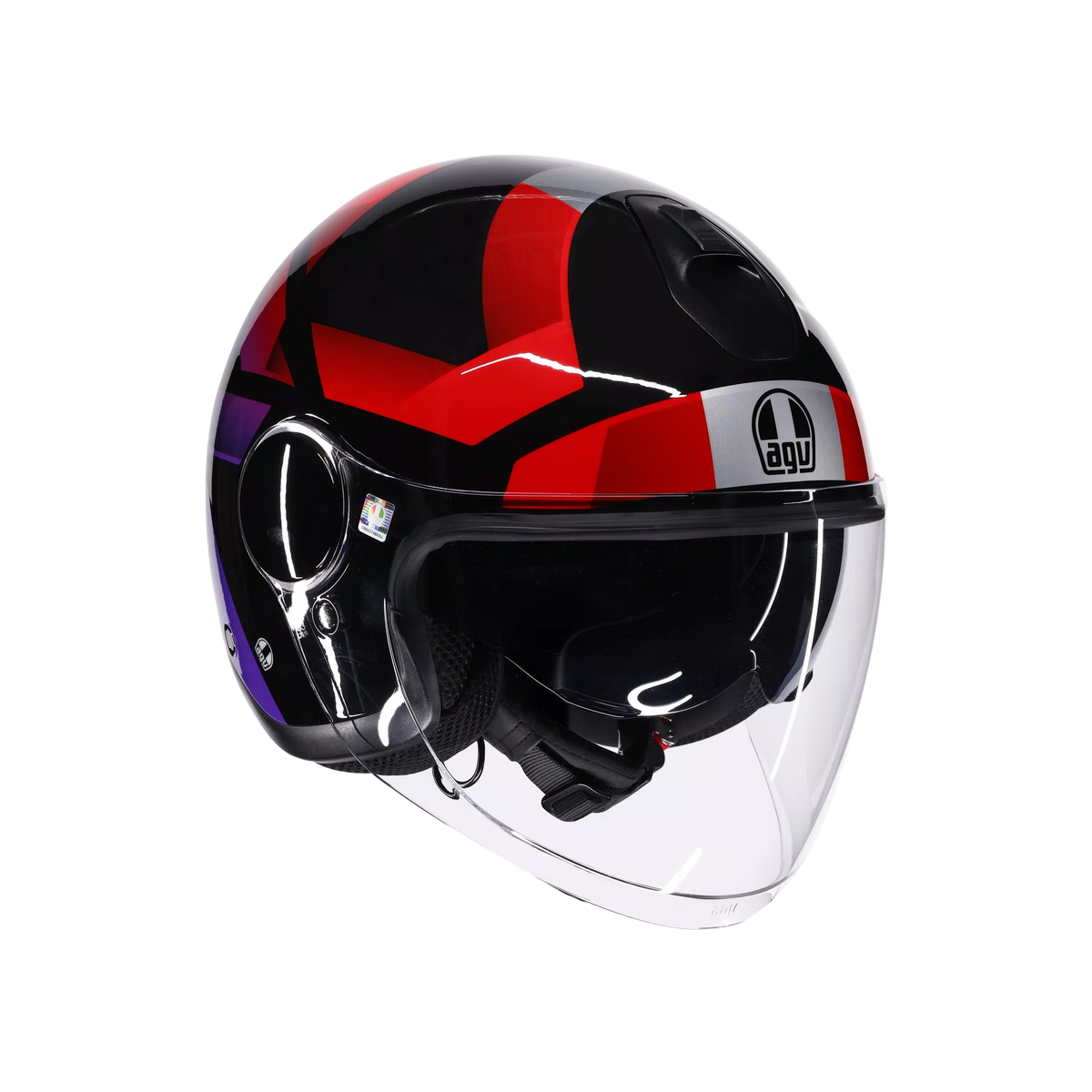 CASCO DA MOTO JET ETERES CAMOGLI NERO ROSSO VIOLA