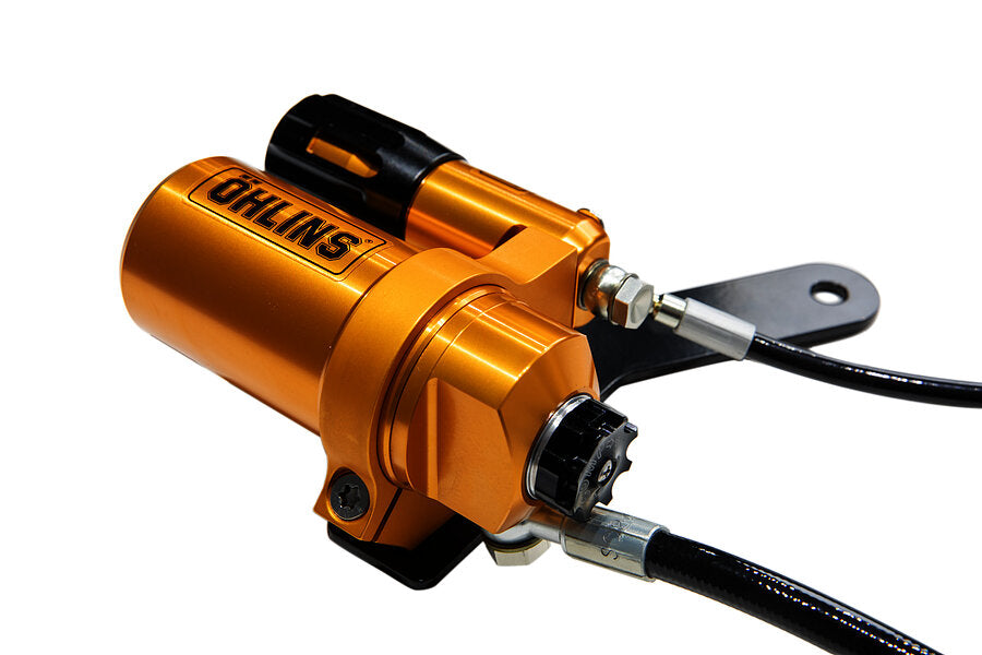 Ohlins S46HR1C1S rear shock absorber for Harley Davidson Softail 2018-24, showing the high-performance suspension component.