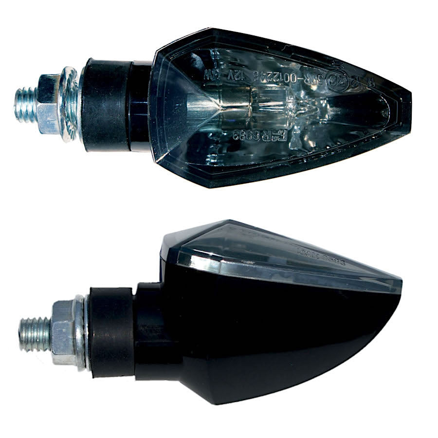 FAR COPPIA MICRO INDICATORI MOTO VETRINO FUMÉ LAMPADA 21W NERO FRECCE LATERALI