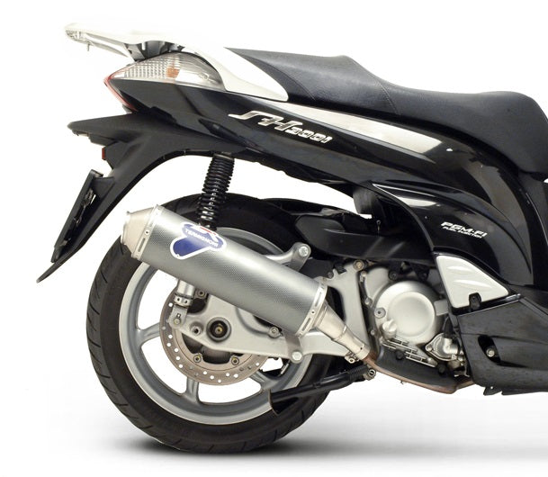 Stainless steel Termignoni exhaust tip for Honda SH 300 scooter, carbon look finish, compatible with 2007-2019 models.