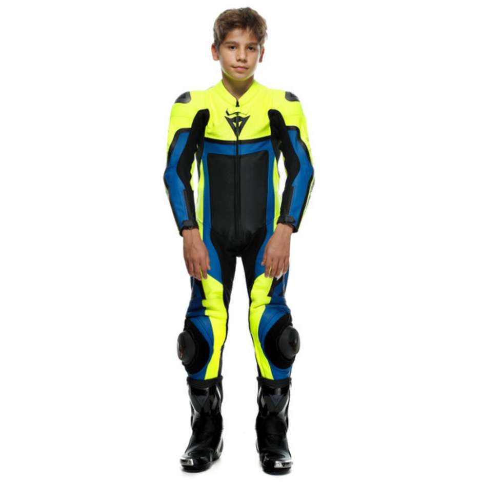 TUTA INTERA IN PELLE BAMBINO DAINESE GEN-Z JUNIOR GIALLO FLUO BLU NERO