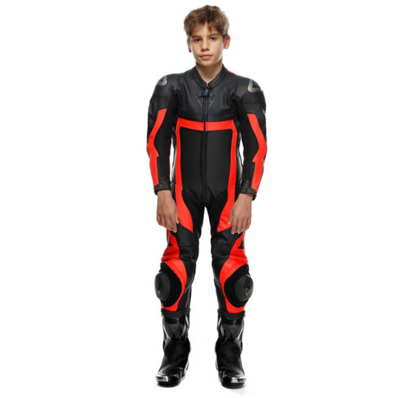 TUTA INTERA IN PELLE BAMBINO DAINESE GEN-Z JUNIOR ROSSO FLUO NERO