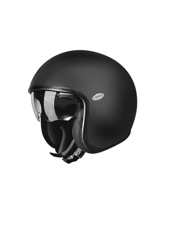 Matte black Premier vintage jet motorcycle helmet with a classic design and sleek finish.