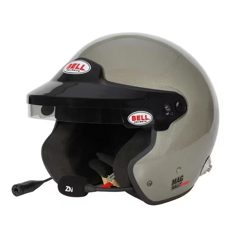 Bell Mag Rally Titanio SA 2020 helmet with FIA 8859-15 certification, showcasing a sleek design and safety features.