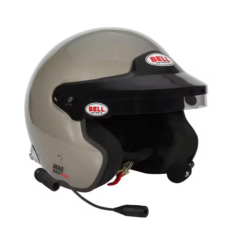 Bell Mag Rally Titanio SA 2020 helmet with FIA 8859-15 certification, showcasing sleek design and safety features.